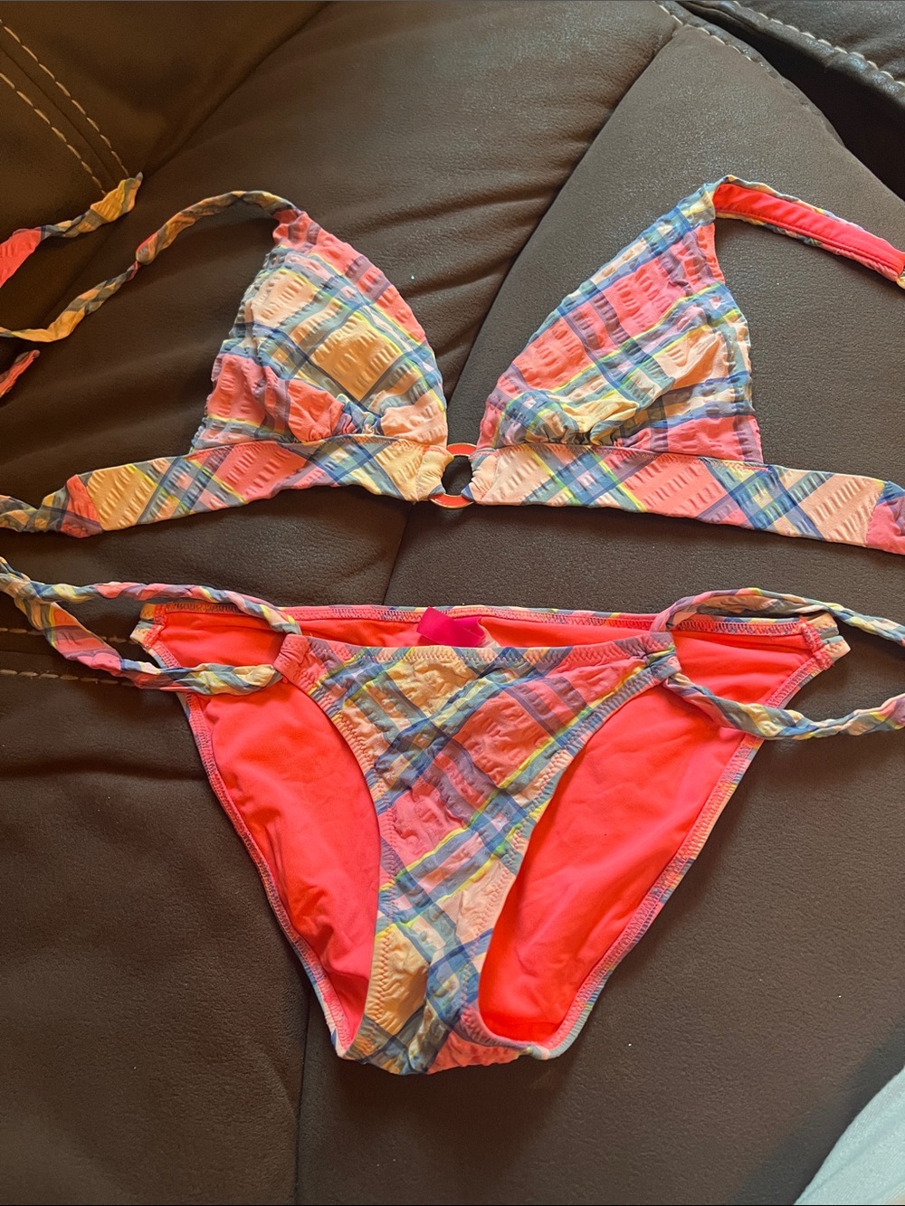 Victoria's Secret Pink Multi-Color Plaid Triangle Bikini